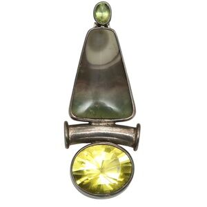 CHARLES ALBERT Sterling Silver Pendant Charm Peridot Gem Brown Stone